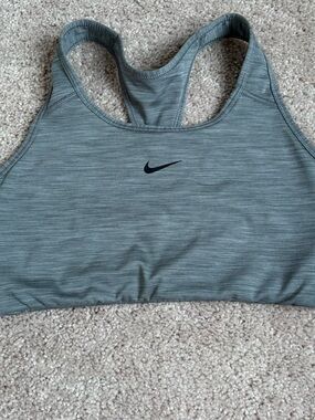 Nike Heather Grey Racerback Sports Bra with Black Swoosh